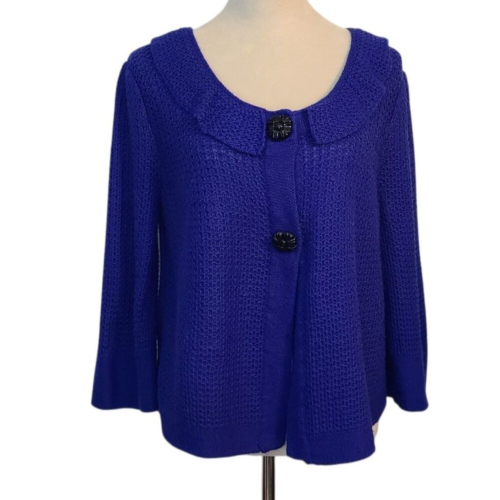R.Q.T. Colbolt Blue Wool Blend 2 Button Knit Cardigan Sweater Womens M Elegant